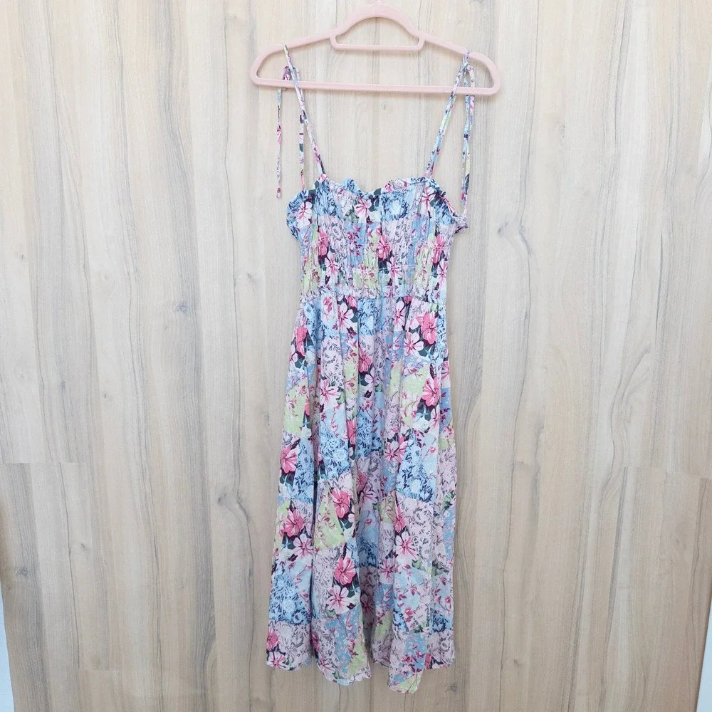 Patchwork Floral‎ Maxi Dress Large Smocked Cottage Boho Prairie Romantic Summer